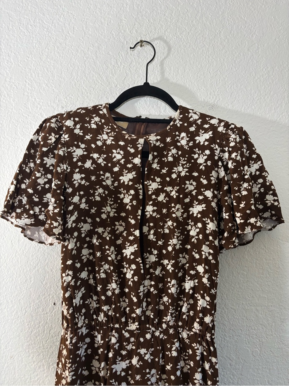 Michael Kors Brown White Floral Short Sleeve Midi Dress Women’s Size 2 - Picture 4 of 15